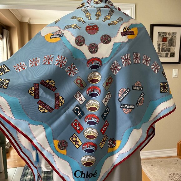 Chloé Silk Scarf - Blues - Authentic - Picture 5 of 17